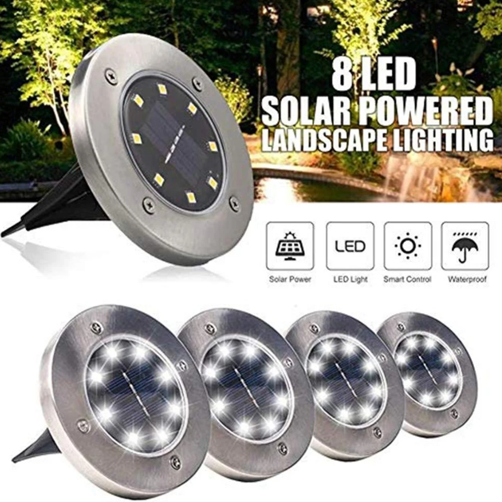 4Pcs LED Solar Buried Floor Light Waterproof Stainless Steel Underground Lights Outdoor Garden Road Path Stairs Ground Lawn Lamp 6