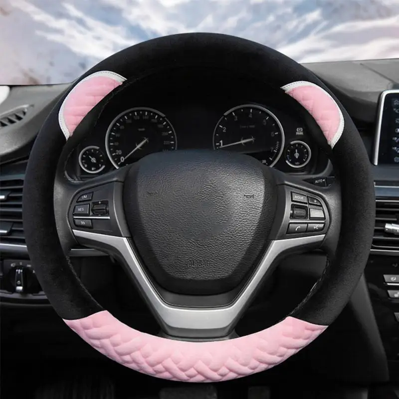 Милый мультфильм Плюшевый кролик чехол рулевого колеса автомобиля зима теплый углеродного волокна Кожезаменитель женщин 15 дюймов