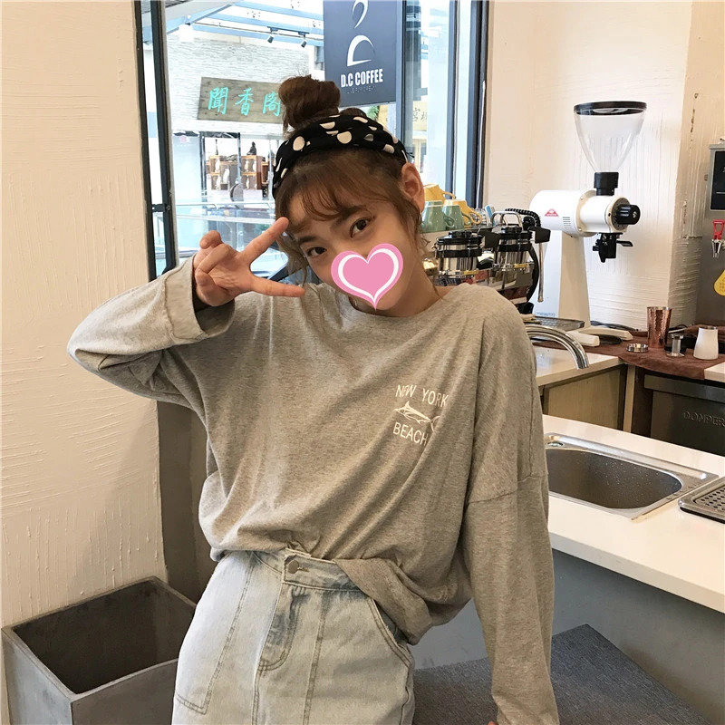 Футболка с длинными рукавами Женская Осенняя Корейская ins Harajuku винтажная BF модная свободная повседневная женская футболка большого размера