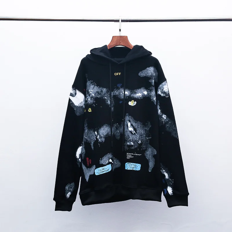 19ss Off-White OW кисть краска стрелка для мужчин и женщин для влюбленных Модная хлопковая Повседневная Толстовка с капюшоном свободная Куртка Пуловер