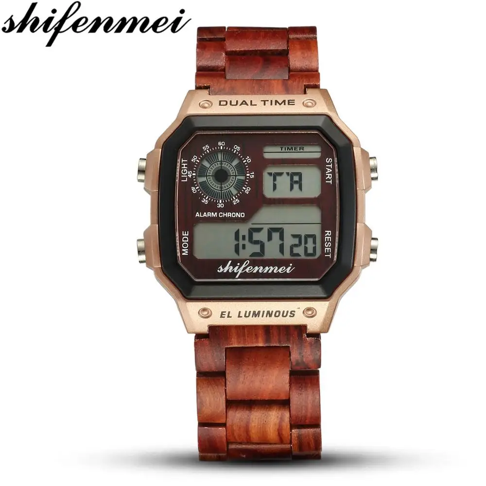 

Shifenmei Digital Watch Sport Watches for Men in Digital Top Luxury Brand Military Wood WristWatch Man Clock relogio masculino