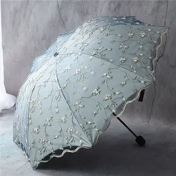 

Woman Folding Umbrella Retro Ladies Lace Umbrella Rain Screen Embroidery Flowers Double Layer Sun Umbrellas Parapluie Gift SY337