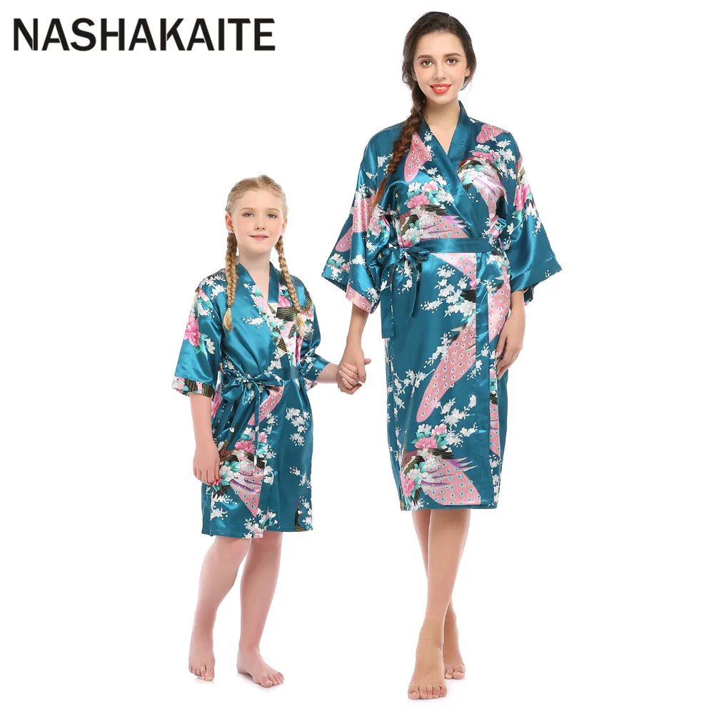 NASHAKAITE платья для мамы и дочки; коллекция года; сезон лето-осень; одежда для сна с принтом павлина и цветов; одежда для сна «Мама и я» - Цвет: Dark green