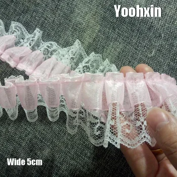 

5CM Wide HOT Cotton Embroidered pink flower lace fabric sewing DIY trim tulle applique Ribbon collar dress guipure decor
