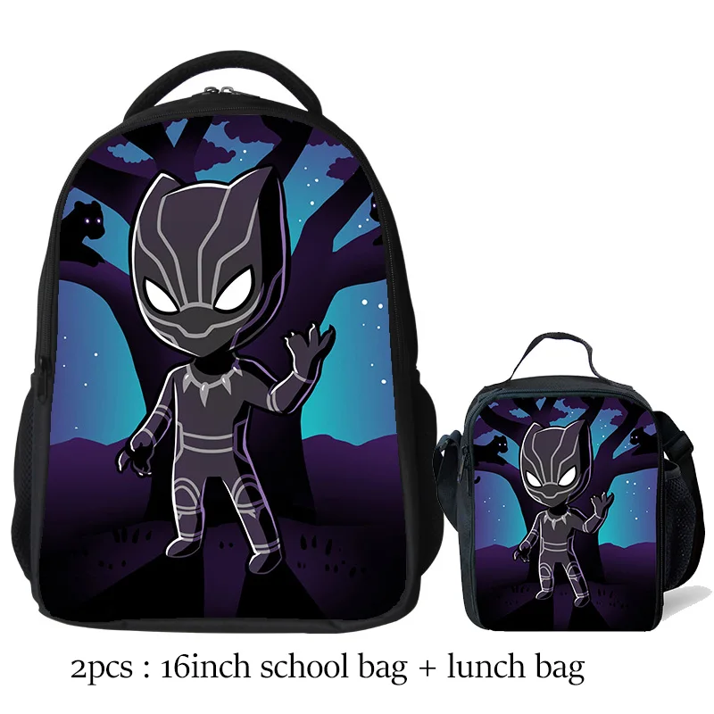 Школьная сумка с черной пантерой, детский персональный рюкзак с принтом с именем Marvel, сумки для книг, рюкзак, школьный рюкзак для школьников, мальчиков, подростков - Цвет: 2pcs set
