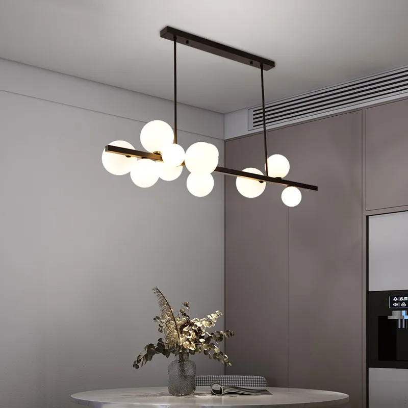 

Black Or Gold LED Chandelier Dining Room Island Glass Ball Modern Long Pendant Lamp Restaurant Coffee Bar Office Hanging Light