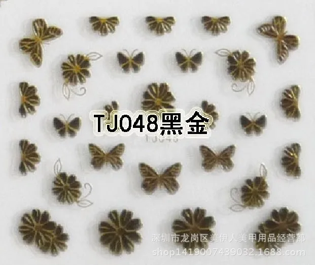 Newest 5 sheet 12 type Black gold Nail Stickers Designs Gummed 3D Nail Art Stickers Decals Makep Art Decorations TJ037-048 - Цвет: TJ048 5sheet