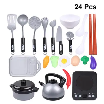

24pcs A Set Child Kitchen Toys Simulation Kitchen Cutlery Toys Lifelike Kitchen Utensils