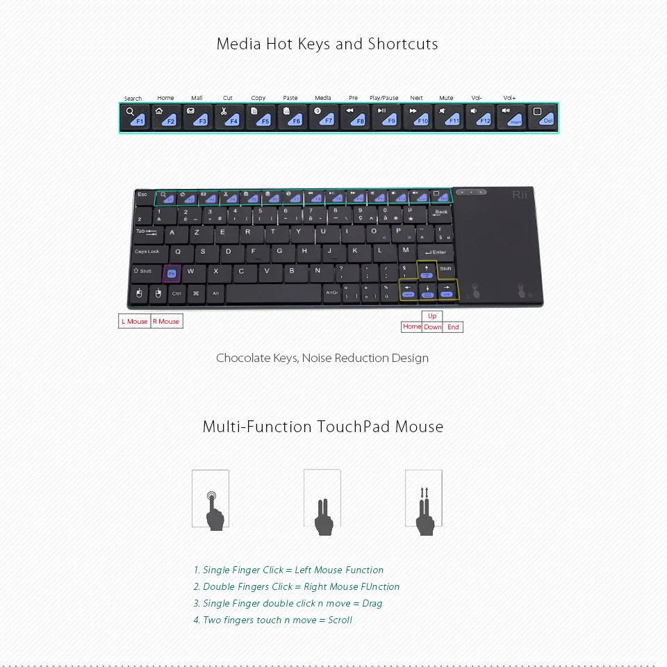 Rii i12 Французская клавиатура 2,4 ГГц мини беспроводная клавиатура с мышкой тачпад для ноутбука Мини ПК Франция AZERTY клавиатура