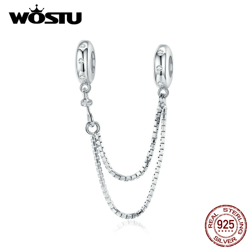 WOSTU, серебро 925 пробы, силиконовая безопасная цепочка, шарм, подходит для оригинального браслета, подвеска, циркон, серебро, простые ювелирные изделия, FIC1419