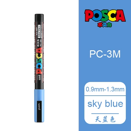 Небесно-голубой 1 шт. UNI маркер PC-3M(POSCA) поп-плакат реклама водостойкий офис Студенческая живопись аниме ручная роспись - Цвет: Небесно-голубой