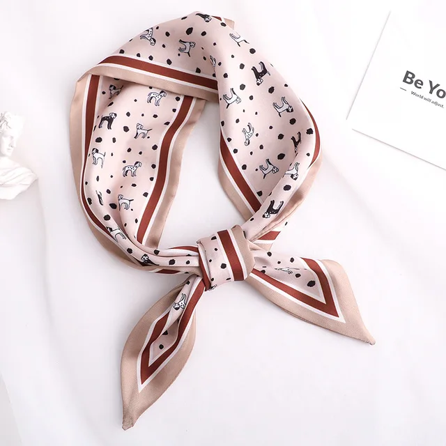 Sweet Love Print Women Small Silk Scarf Handle Bag Ribbons Female Head Scarves Sharp angle Green 90*10cm 5