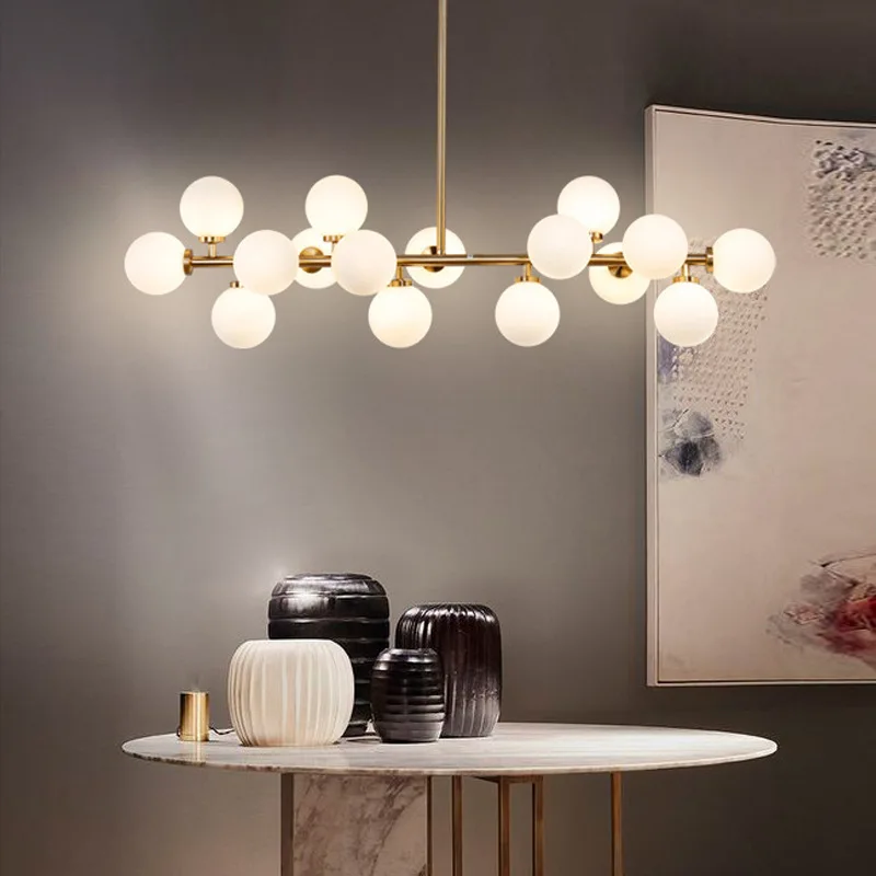 

Nordic post-modern long glass ball magic bean lamp Creative personality living room restaurant wrought iron chandelier