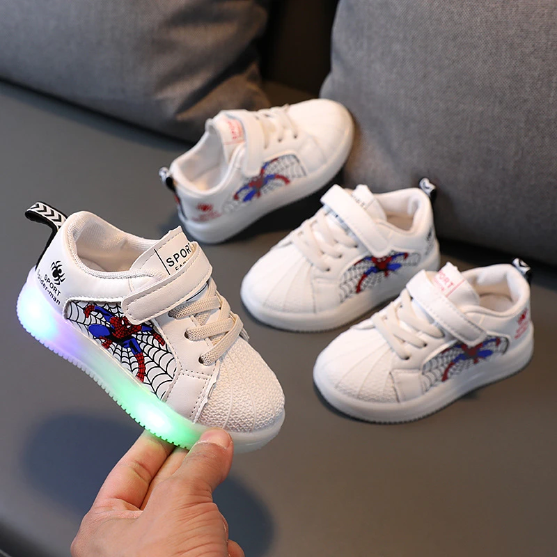 Spiderman zapatos deportivos para niños y niñas, zapatillas ligeras de dibujos animados, con LED, para primavera y otoño|Zapatillas deportivas| - AliExpress