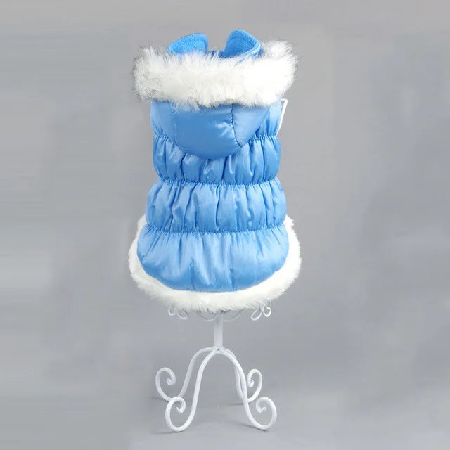 blue Зимнее теплое пальто принцессы для собак, одежда для собак, пальто для чихуахуа, флисовая куртка с капюшоном для французского бульдога, мопса, одежда для домашних животных - Цвет: blue