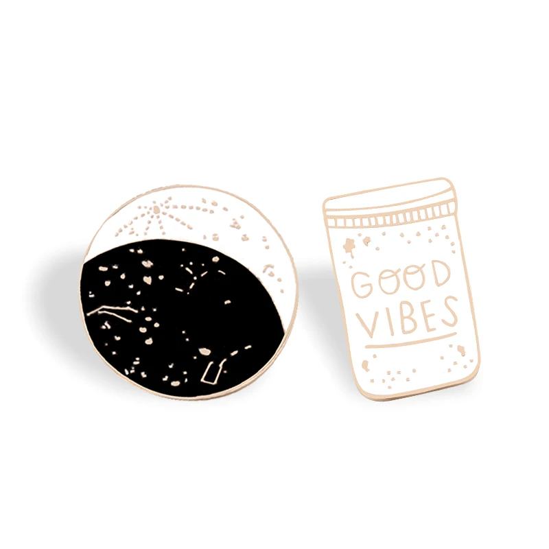 Круглые кофейные Броши с эмалью GOOD VIBES белые черные фейерверками для мужчин и
