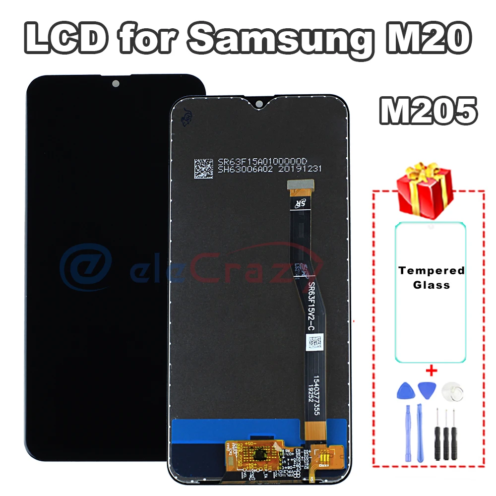 ЖК-дисплей с сенсорным дигитайзером в сборе для Samsung Galaxy M20 M205 M205F замена 100%
