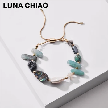 

LUNA CHIAO 2020 Summer New Trendy Pull Tie Chain Bracelet-Baroque Pearl Shell Natural Stone Bracelets for Women