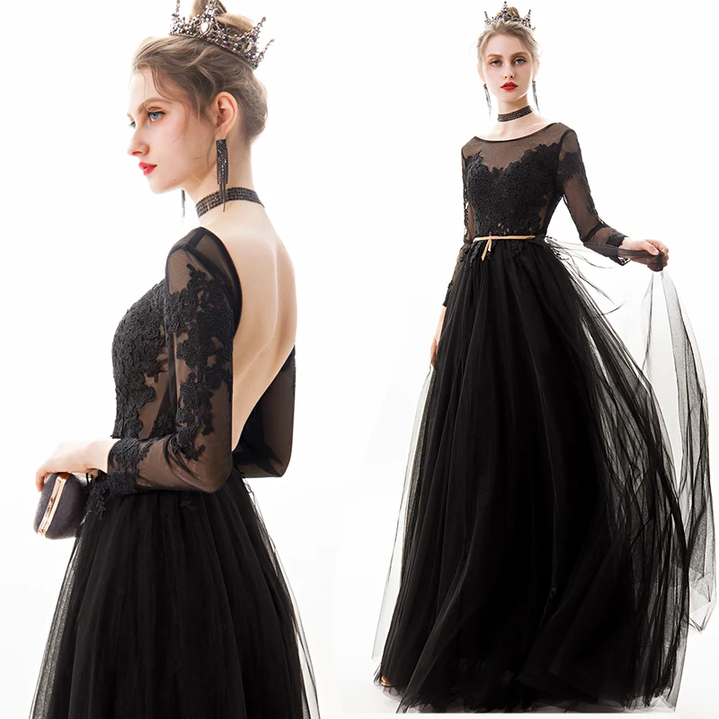 DEERVEADO сексуальное открытое вечернее платье длинное новое черное вечернее платье женские вечерние платья Robe De Soiree YS468 - Цвет: Черный