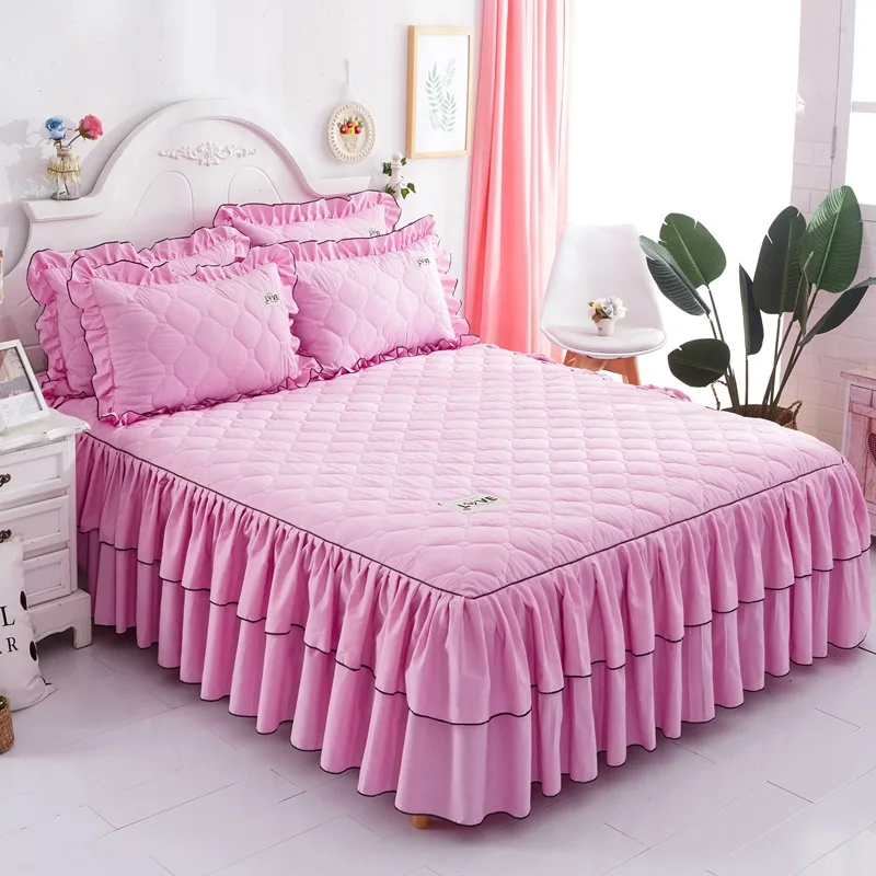 Модная кровать юбка утолщенная двойная кружевная кровать Европейский стиль чистый цвет покрывало кровать юбка King size простыня - Цвет: Темный хаки