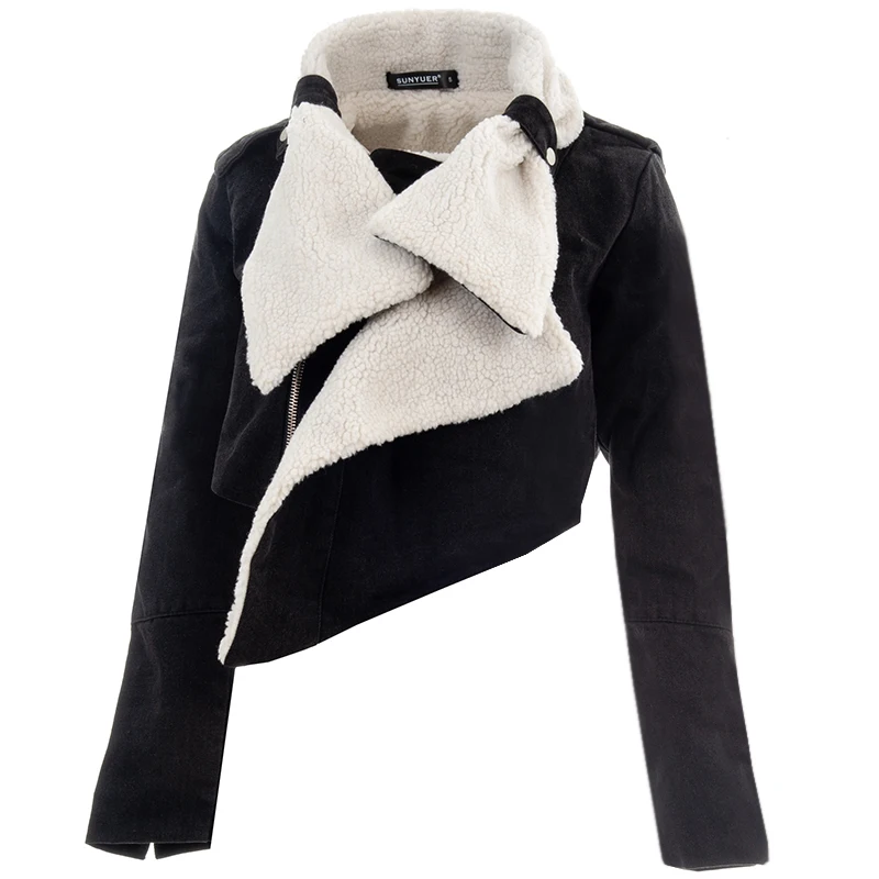 

[TVVOVVIN] 2019 Autumn Winter Women's Fashion Trend New Pattern Harajuku Black Short Straight Denim Plus Velvet Wool Jacket