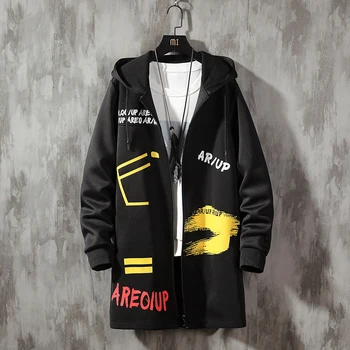 

2020 Autumn Large Size Trench Coat Tide Brand Hooded Mens Jacket Mid-length Zipper Placket Men Jacket