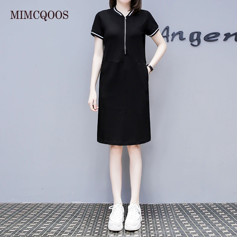 Платье-футболка женское хлопковое с воротником-поло Свободный Повседневный