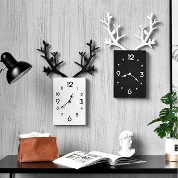 

System Wall Metope Decoration Pendant Bedroom Wall Sofa Background Wall Tea With Milk Shop Originality Deer Head Clock Hanging