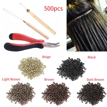 

4pcs Hair Extension Kit 500pcs Microbeads Rings Pulling Needle Hook Plier For Barber Practical Styling Tool