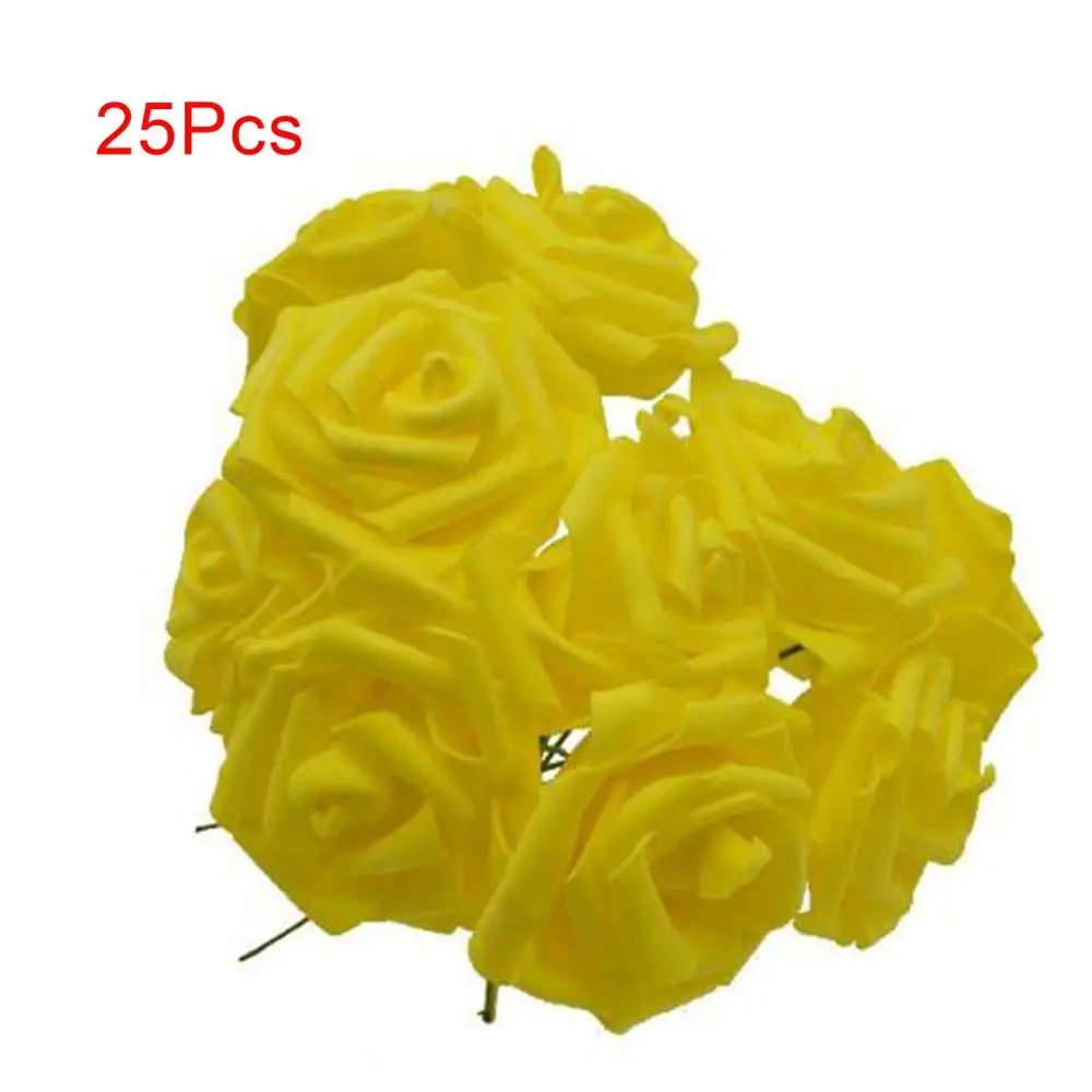 8Cm Large Pe Rose High-Grade Foam Rose Artificial Flower Bride Holding Flowers Accessories Beautiful Gift 25Pcs - Цвет: yellow