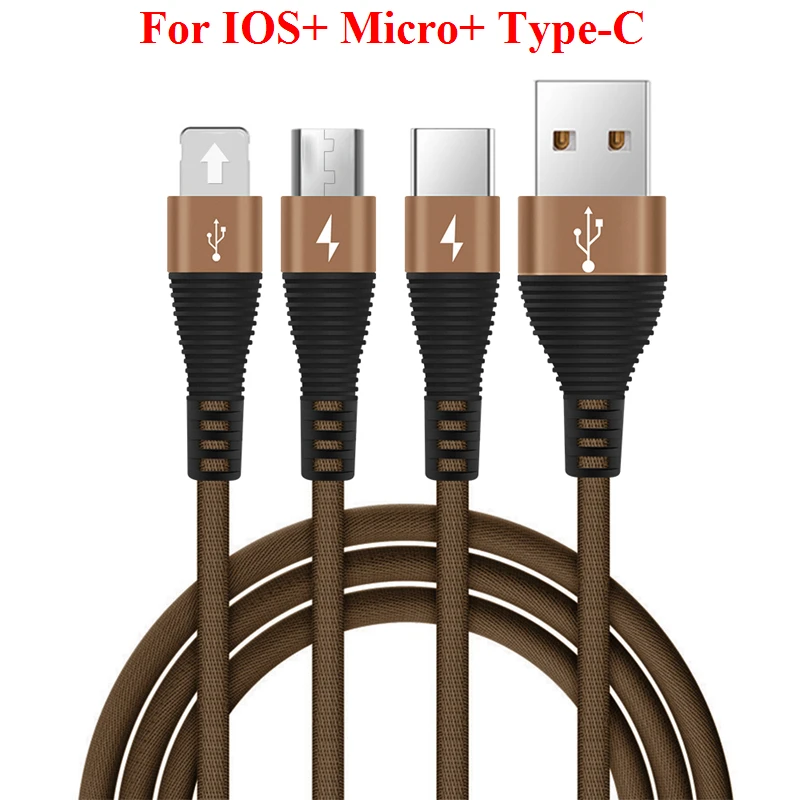 2а 1,2 м 3 в 1 usb кабель Универсальный кабель для быстрой зарядки передачи данных type-c Micro три в одном Usb кабель-удлинитель для huawei для iPhone - Цвет: Brown