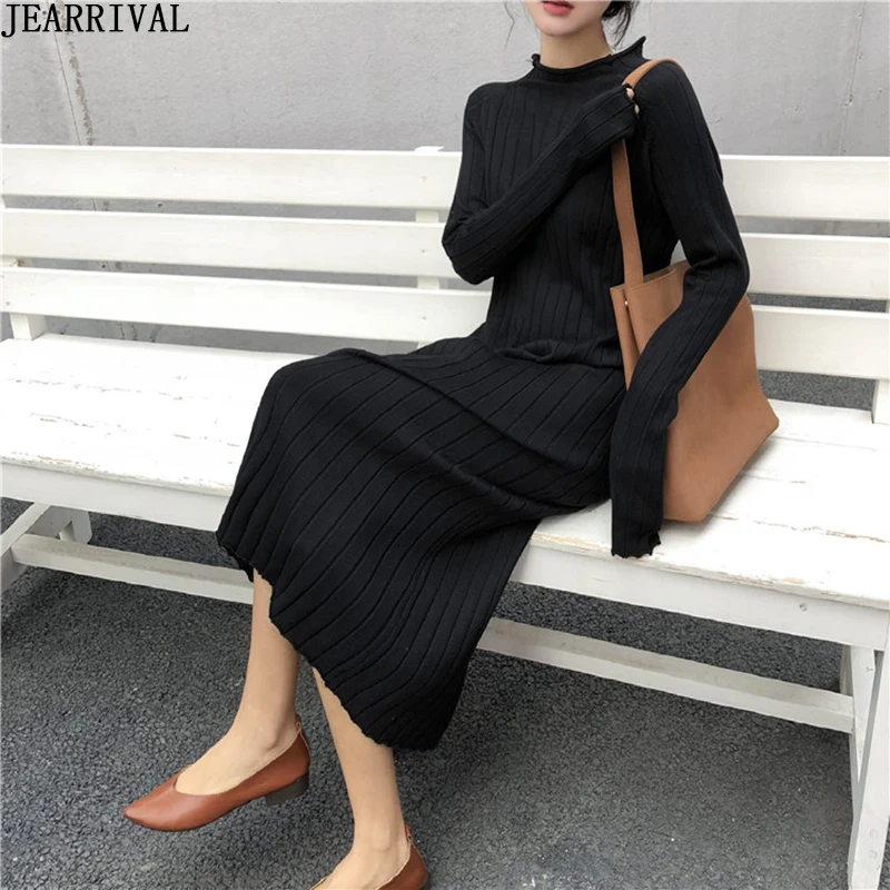 

Turtleneck Sweater Dress Women 2019 Autumn Winter Fashion Korean Style Slim Casual Split Work Office Knitted Dress Vestidos
