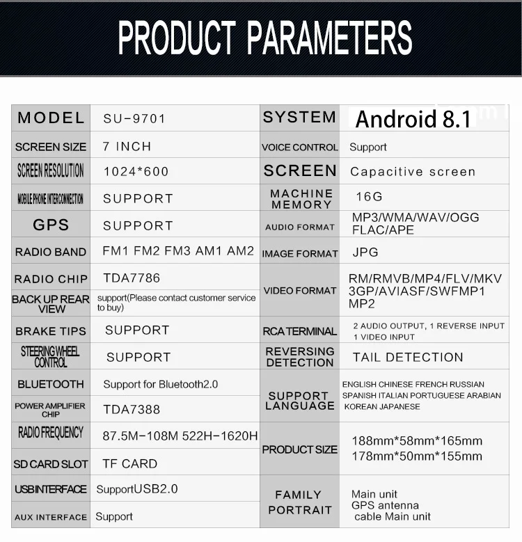 Универсальный 1 DIN Android 8,1 GO четырехъядерный Автомобильная dvd-навигационная система плеер 7''Universa автомобильный Радио WiFi Bluetooth MP5 мультимедийный плеер