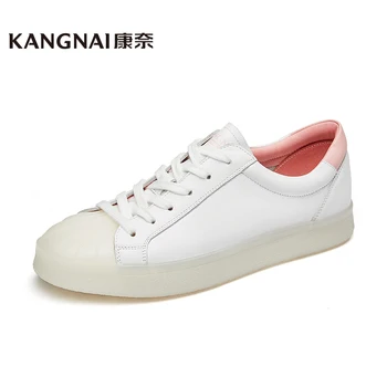 

KANGNAI Female Genuine Leather Casual Shoes Sneakers Flats Woman Comfortable Shoes Solid Color Lace Up Softwear