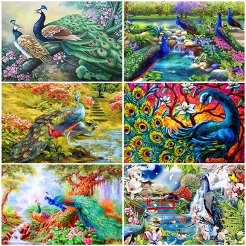 

AZQSD Paint By Number Canvas Painting Kits Peacock DIY Unframe Acrylic Paint Coloring By Numbers Animal Handpainted Gift