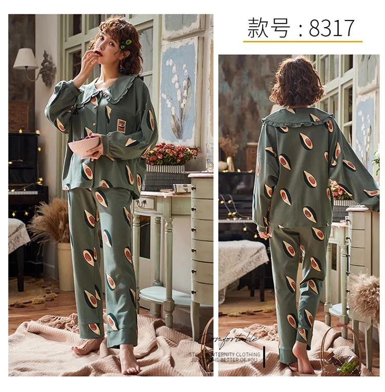 Зимняя женская пижама, Корейская, 2 шт, набор, пижама, женская, длинный рукав, хлопок, кавайная, размера плюс, Пижама для сна