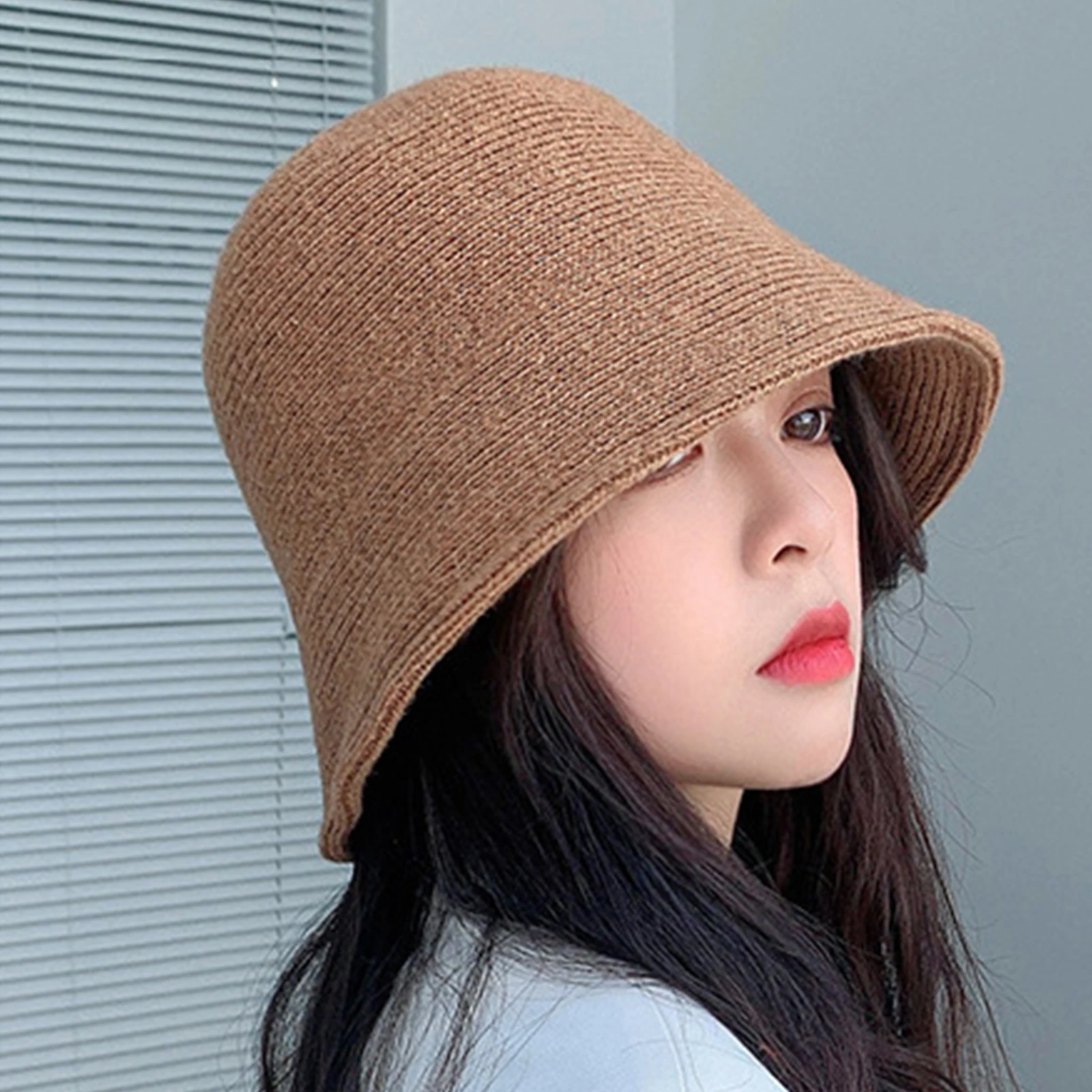 white bucket hat Women Solid Color Wool Bucket Hat Drawstring Fisherman Vintage Knitted Basin Cap female bucket hat