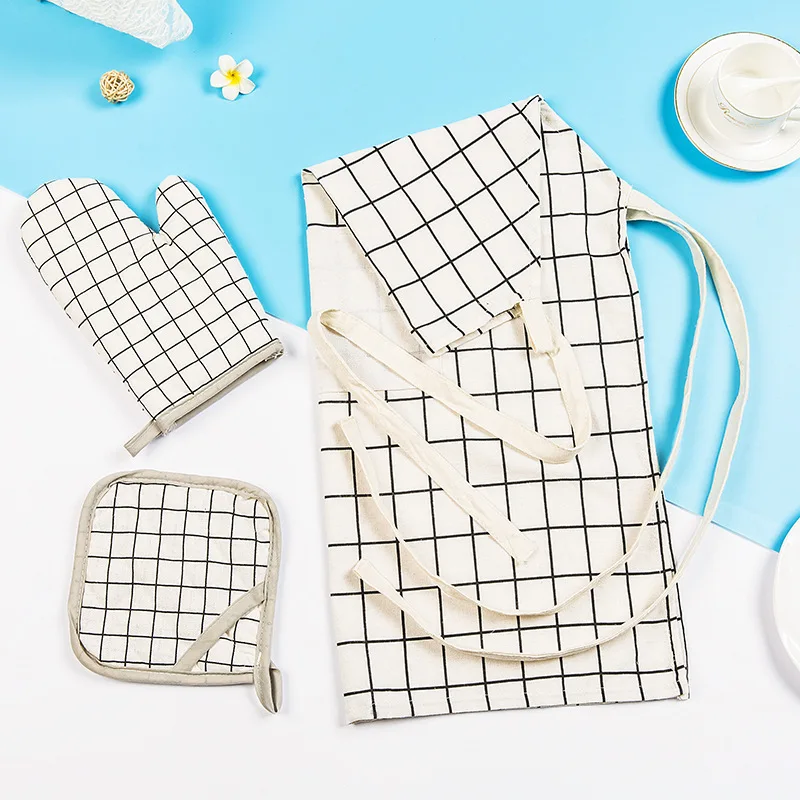 Japanese Kitchen 3 pcs Set Oven Mitt Placemat Apron Grill Gloves BBQ Potholder Bakeware Baking Tools Glove |