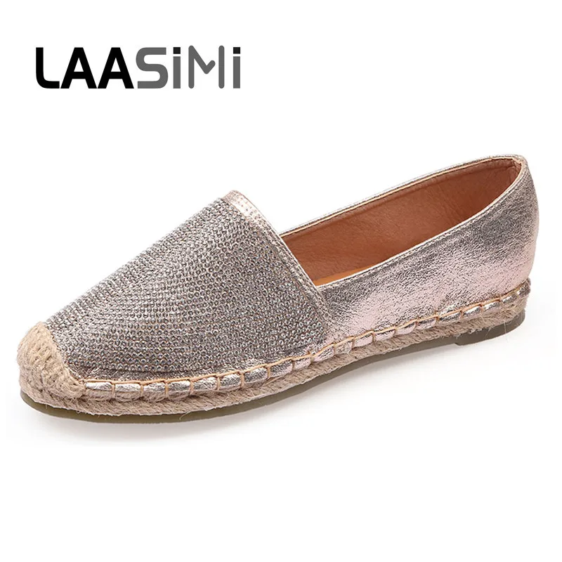 

LAASIMI Fashion Women Shoes Casual Summer Espadrilles Shoes Woman Female Flats Crystal Rhinestone Ladies Loafers Plus Size