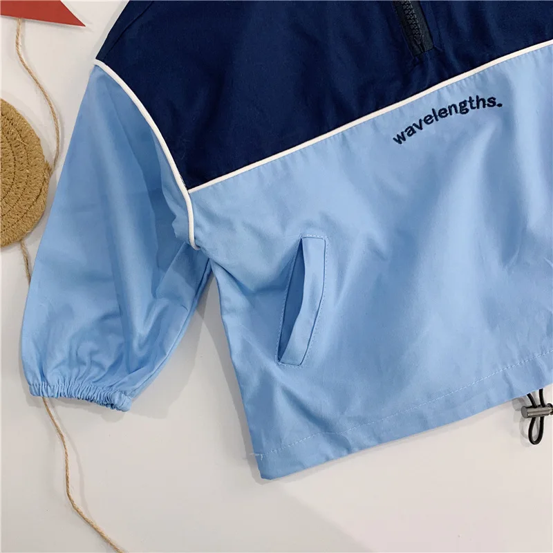 Unibaby2109; сезон весна-лето; Товары для детей; Южная Корея; детская одежда для мальчиков и девочек; контрастный пуловер с надписью; плащ; Jac