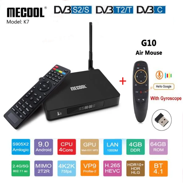 Mecool K7 ТВ приставка Android 9 0 4k цифра спутниковый телевизионный ресивер DVB T2/S2/C Amlogic