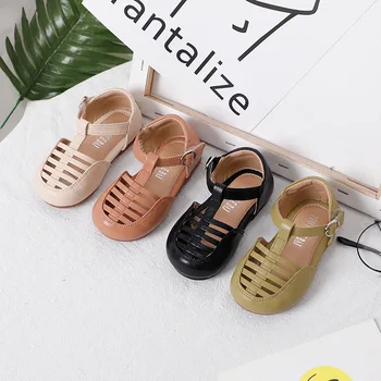 

Soft Kids Sandals Closed Toe Children Summer Beach Shoes Pink Hollow Breathable Kids Casual Toddler Shoes Leather Princess Shoes