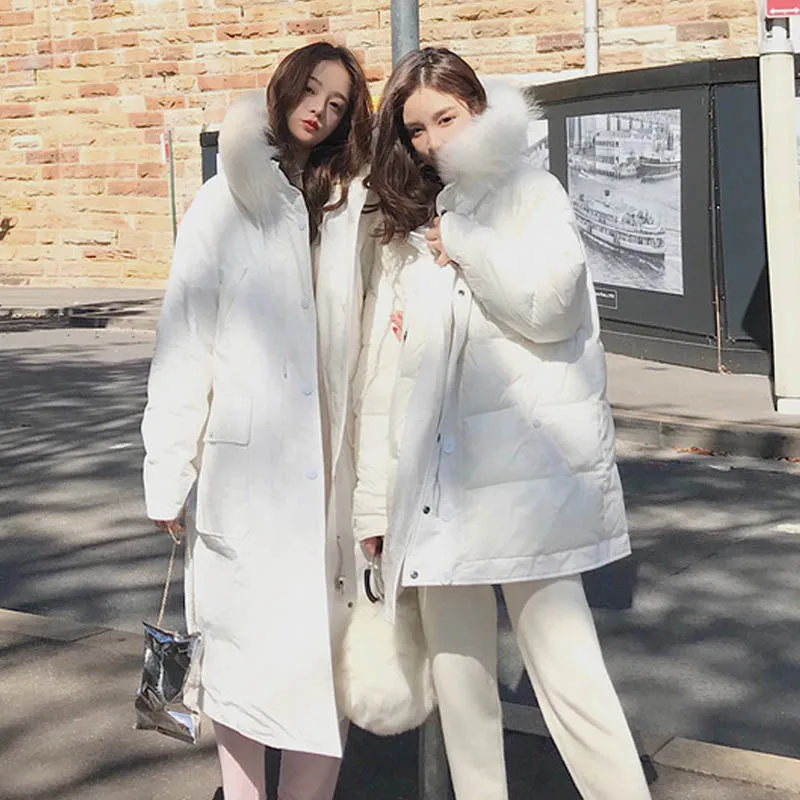 

Wear Double Side Winter Women Down Jacket Hooded Large Real Natural Raccoon Fur Long Loose Parka Coats Female Warm Ladies Jacket