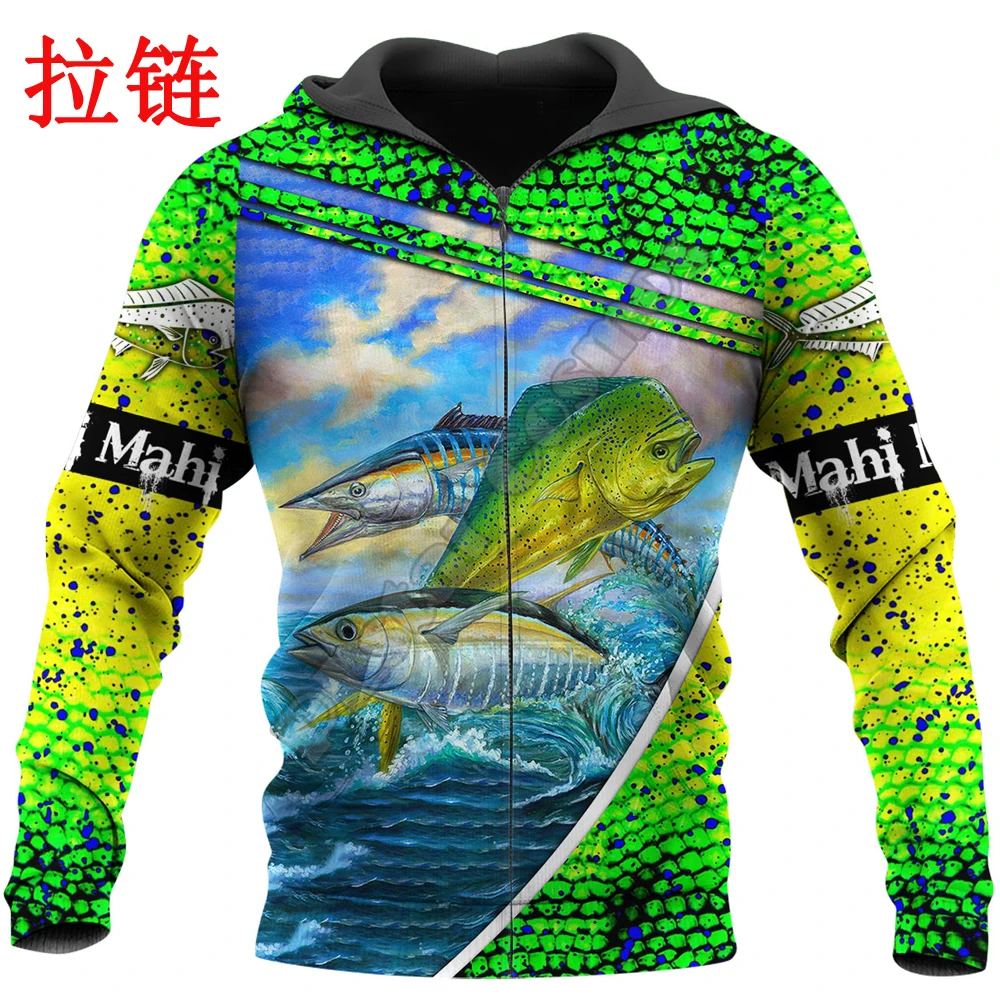 Mahi Mahi Fishing 3D All Over Printed Mens Autumn Hoodie Sweatshirt Unisex Streetwear Casual Zip Jacket Pullover KJ602