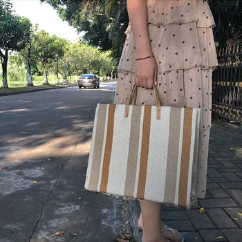 

SUNNY BEACH Ins Women Bags Canvas Handbag Casual Female Shoulder Bag Crossbody Strip Tote Bags Large Office Korean Japan Fasion