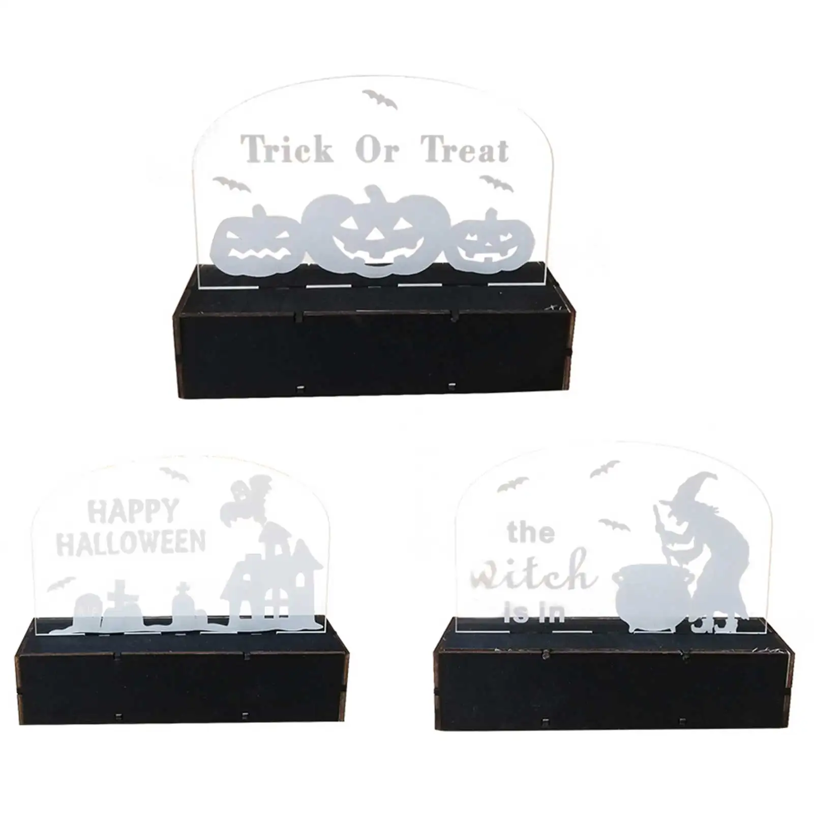 Wooden Halloween Acrylic Infrared Carving Pumpkin Witch LED Light For Home Table Party Atmosphere Decor Night carefully | Дом и сад