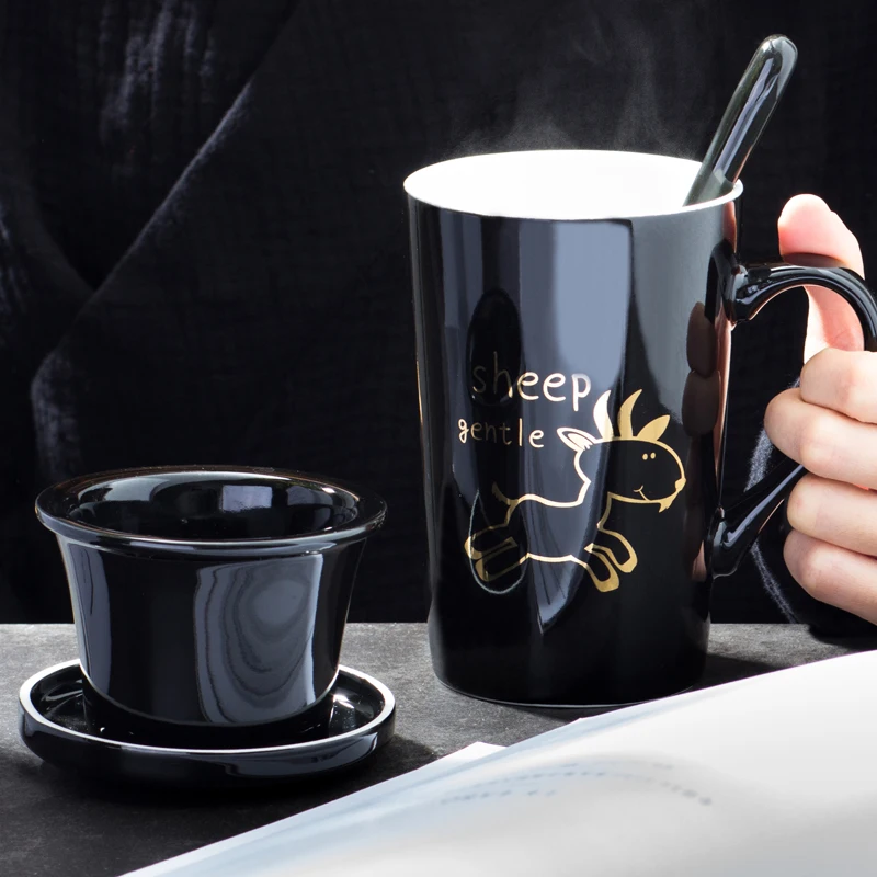 Креативная мультяшная 12 зодиакальная керамическая чашка индивидуальная чайная чашка с крышкой Ложка кофейная чашка офисная чайная чашка