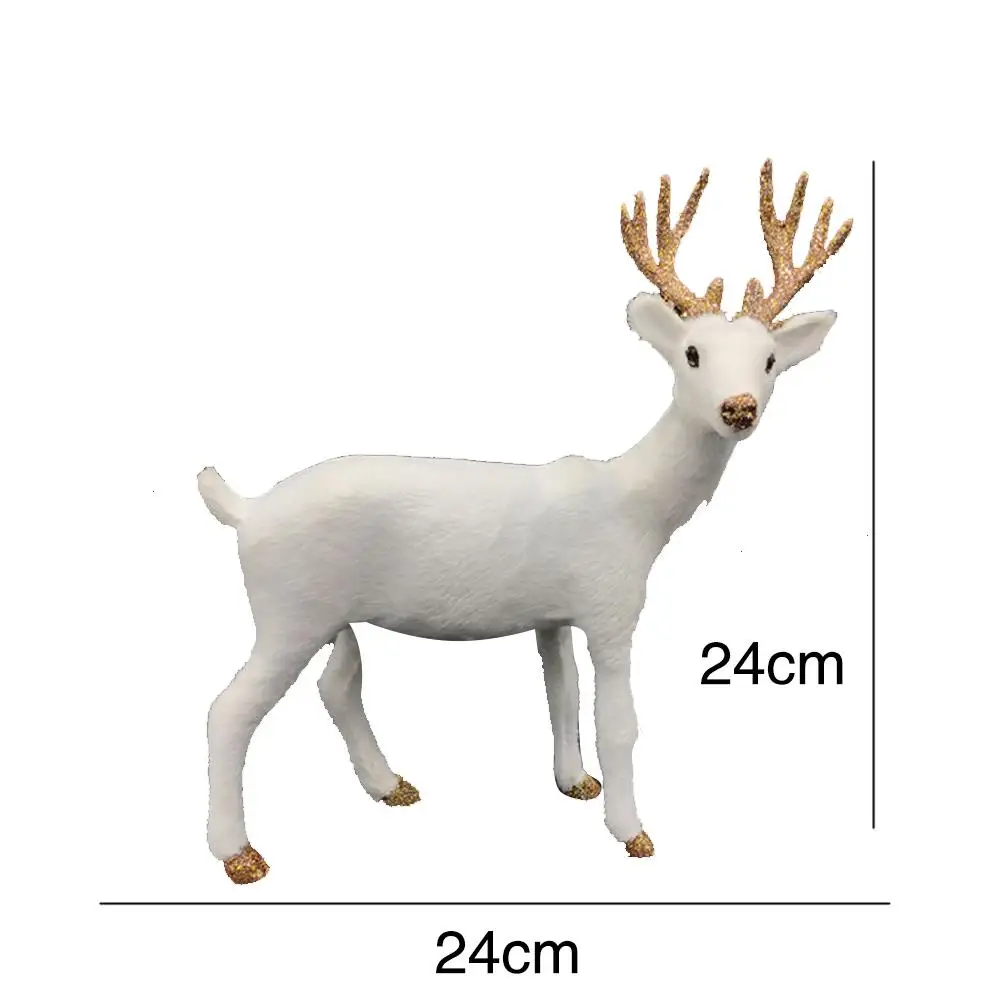 White Reindeer Plush Plastic Stand Xmas Christmas Elk Decor 