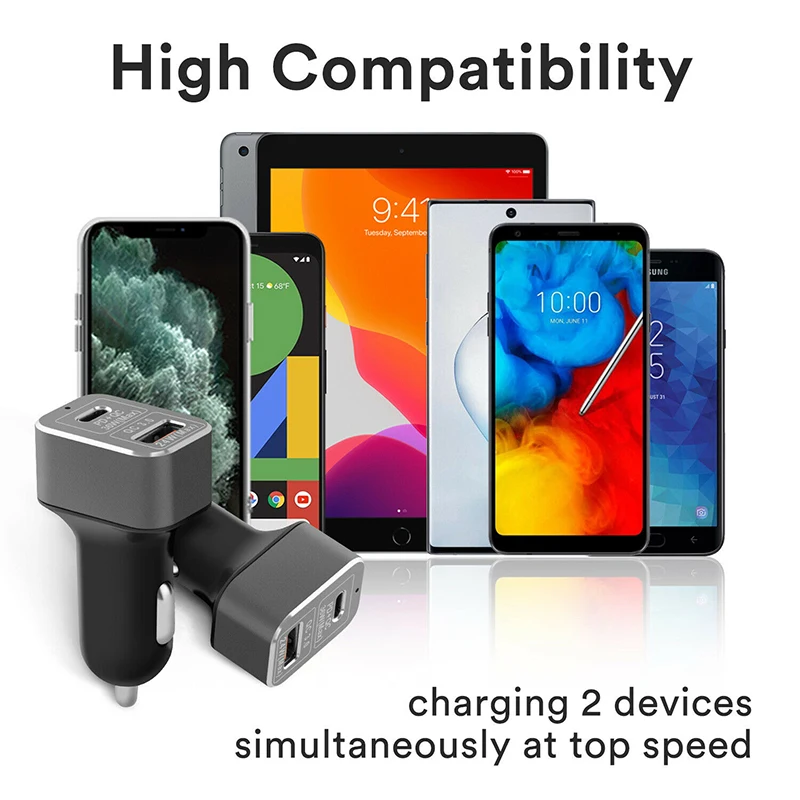 60 Вт QC PD 3,0 Автомобильное зарядное устройство адаптер двойной порт usb type C Быстрая зарядка для универсальных телефонов LHB99