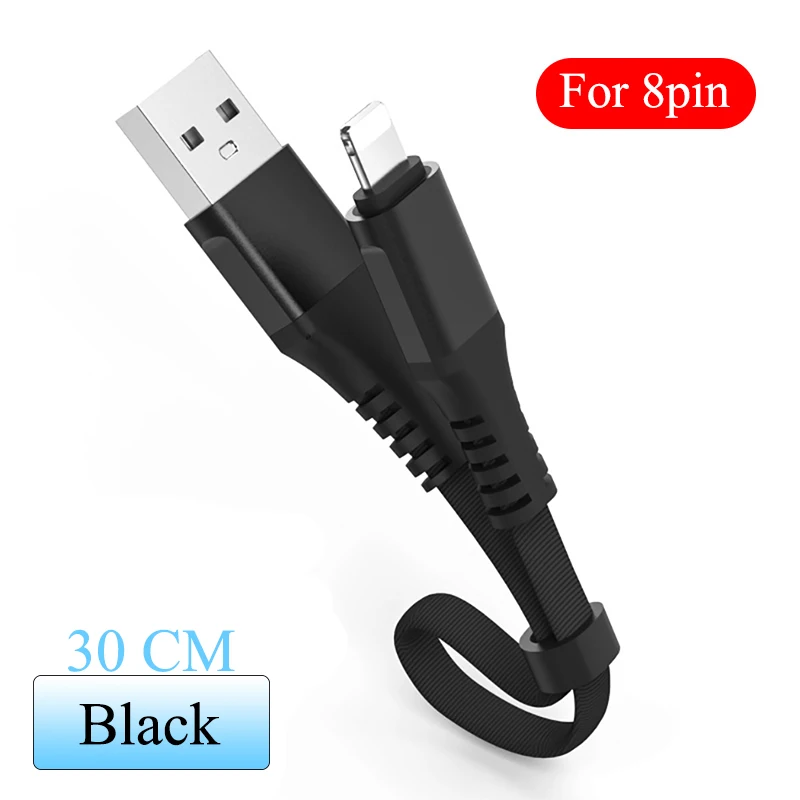 For iPhone Black Портативный 30 см СВЕТОДИОДНЫЙ модуль панели управления usb type C зарядное устройство 2.4A Быстрая зарядка для iPhone X samsung S8 USB C Android телефонный кабель короткий шнур - Цвет: For iPhone Black
